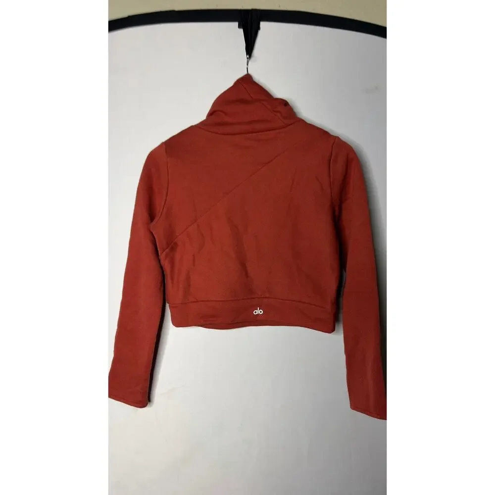 Alo Yoga Soleil Cropped Turtleneck Long Sleeve Top in a burnt orange sz S